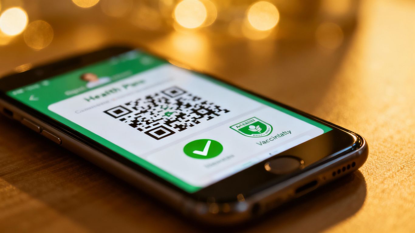 Smartphone displaying digital health pass app