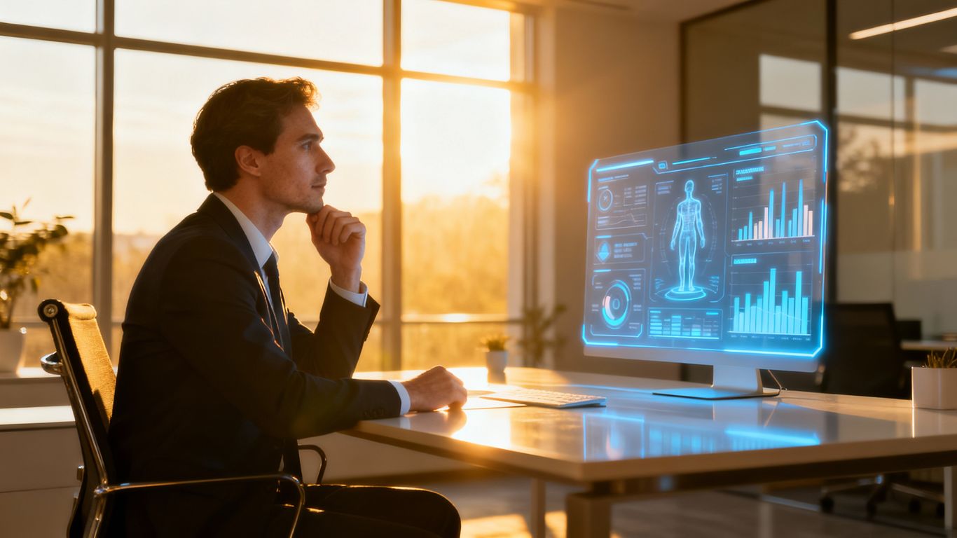 Professional advancing career with digital health technology.