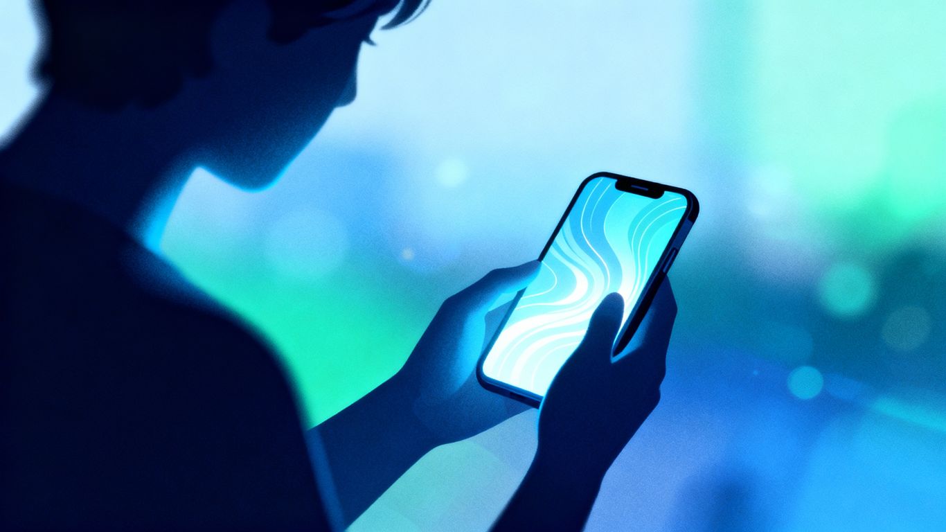 Person interacting with calming light from a smartphone.