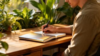 Person writing in a smart health journal.