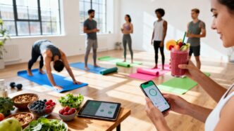 People enjoying health and wellness activities with digital products.