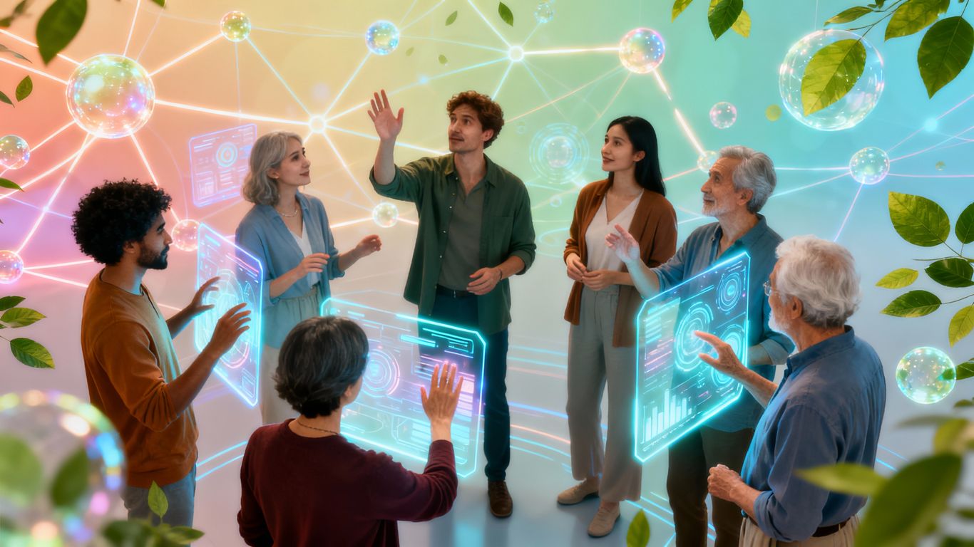 Digital health and wellness concepts visualized with technology and people.